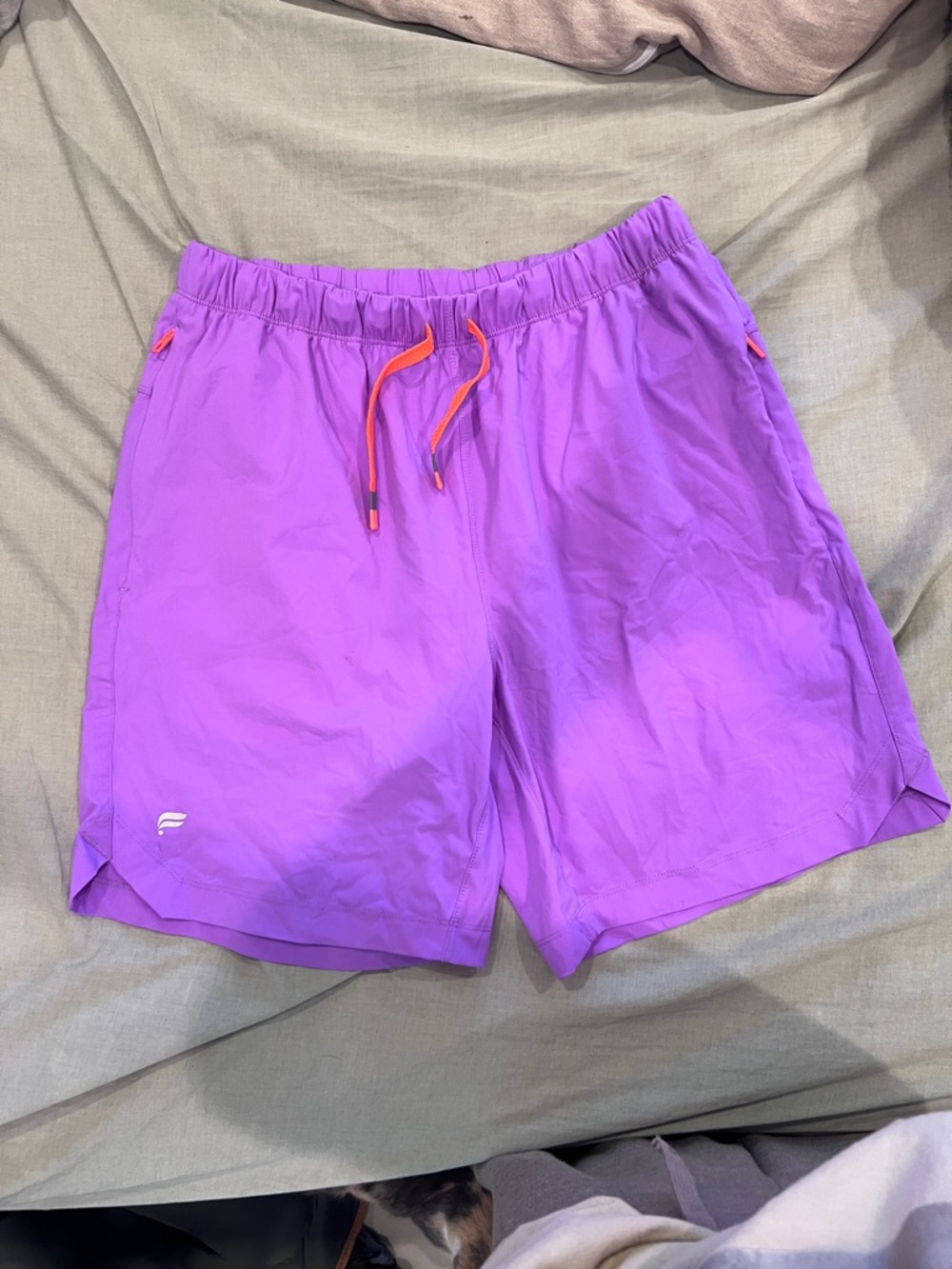 Fabletics Purple Athletic Shorts with Orange Drawstring